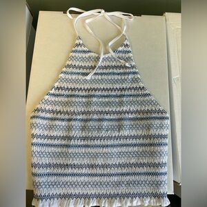 Zara Blue and White Smocked Top